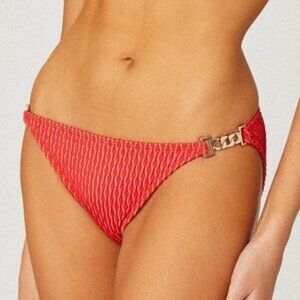 Shoshanna Metallic Print Chain Swim Bikini Bottom Women's Size L Red